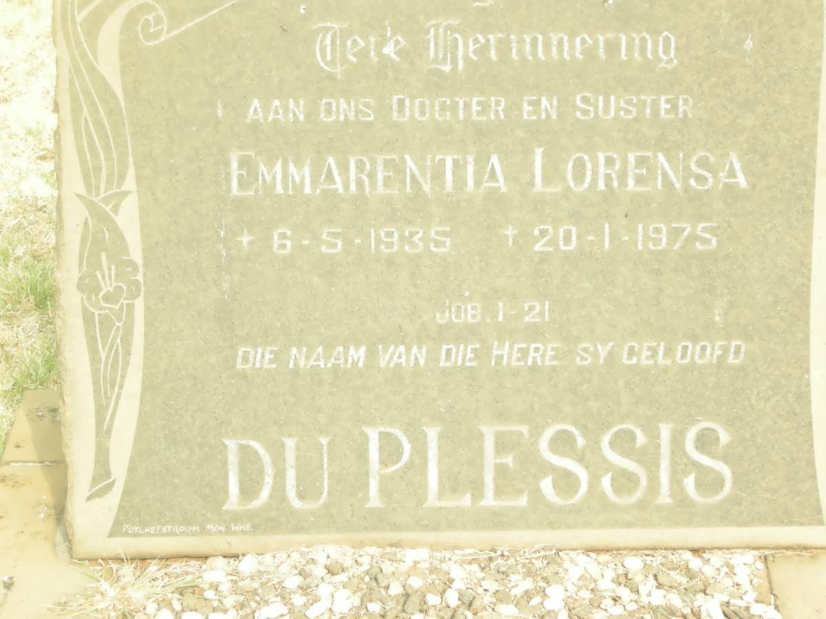 PLESSIS Emmarentia Lorensa, du 1935-1975