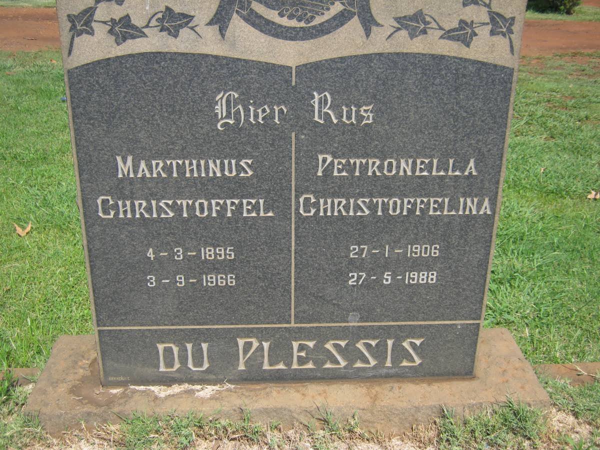 PLESSIS Marthinus Christoffel, du 1895-1966 &amp; Petronella Christoffelina 1906-1988
