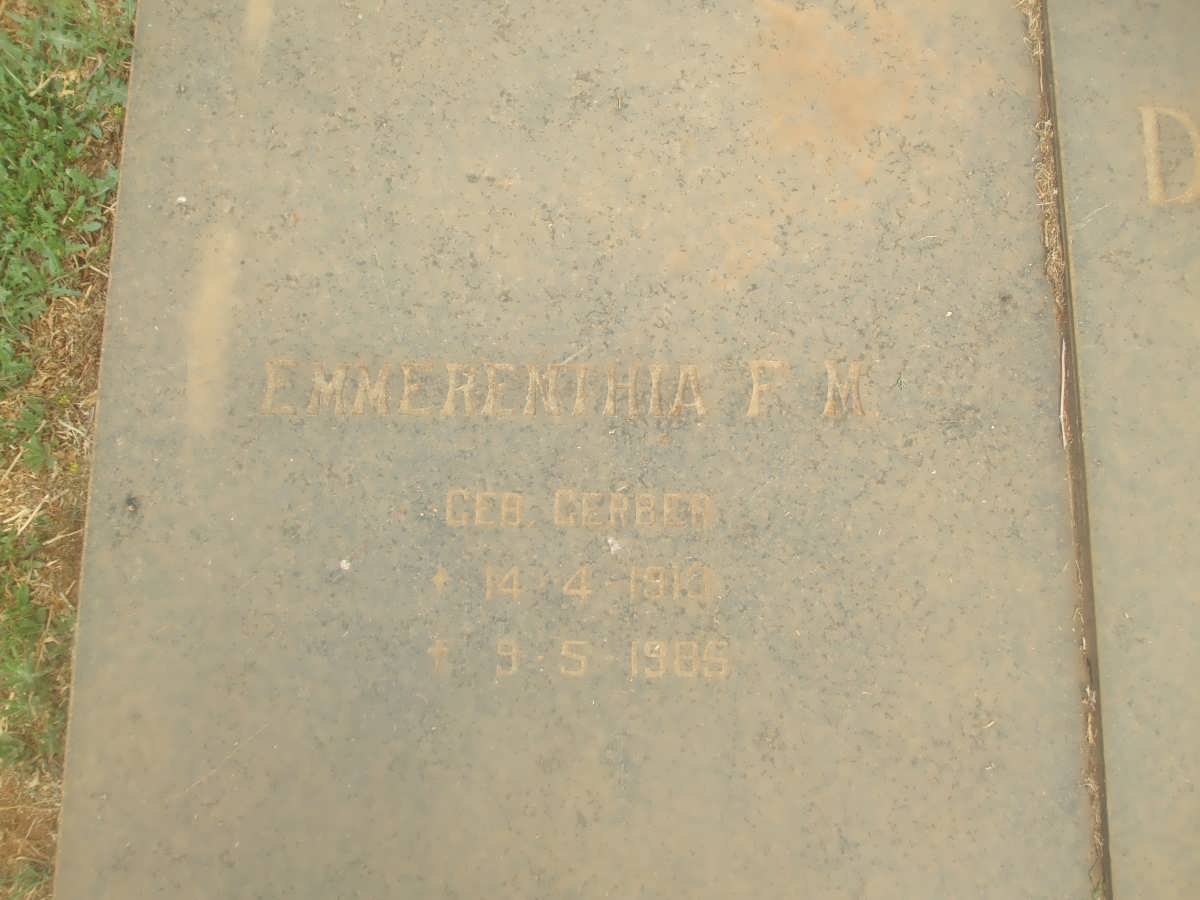 PLESSIS Emmerentia F.M., du nee GERBER 1910-1985