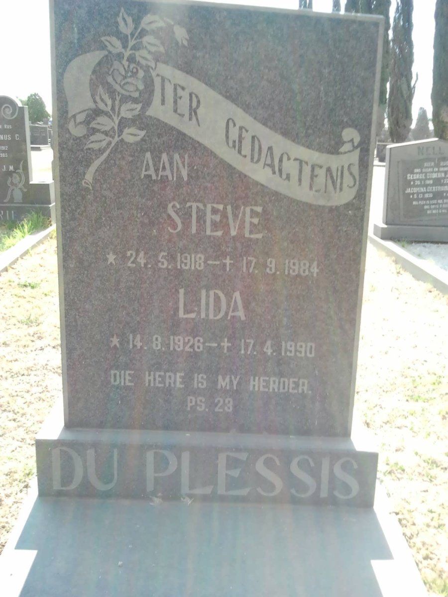 PLESSIS Steve, du 1918-1984 &amp; Lida 1926-1990