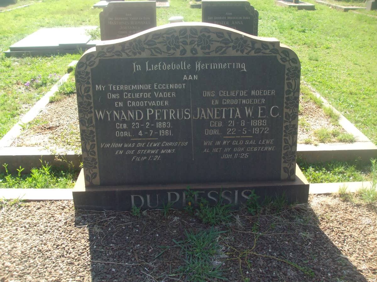 PLESSIS Wynand Petrus, du 1883-1961 &amp; Janetta W.E.C. 1889-1972