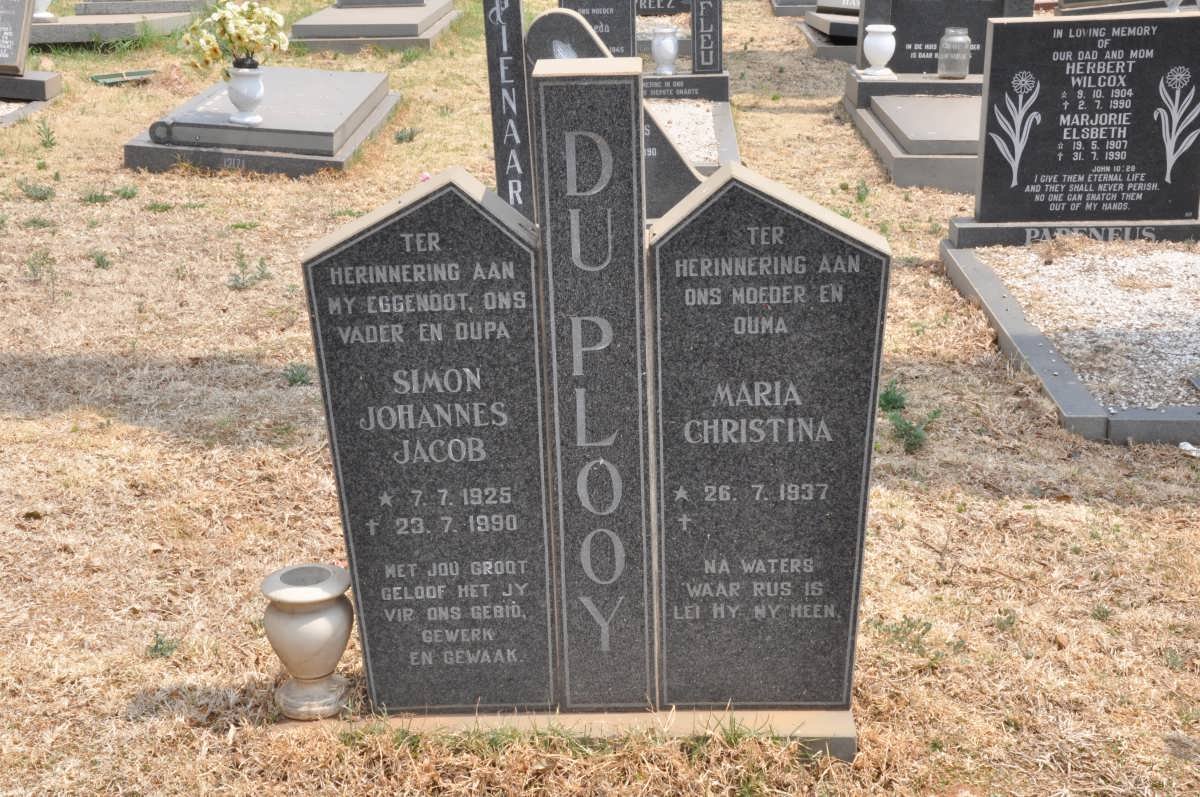 PLOOY Simon Johannes Jacob, du 1925-1990 &amp; Maria Christina 1937-