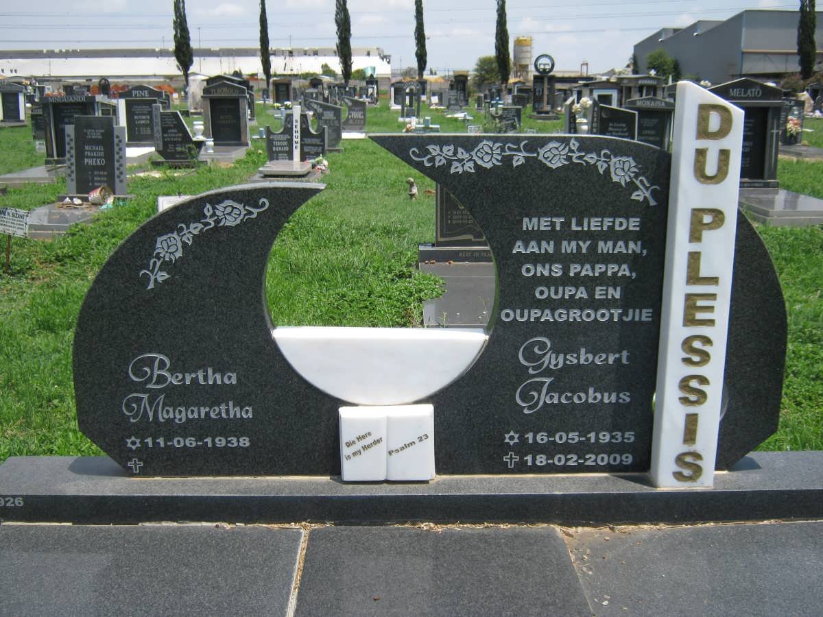 PLESSIS Gysbert Jacobus, du 1935-2009 &amp; Bertha Magaretha 1938-