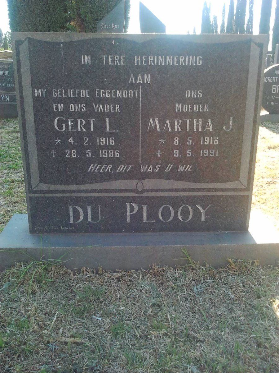 PLOOY Gert L., du 1916-1986 &amp; Martha J. 1916-1991