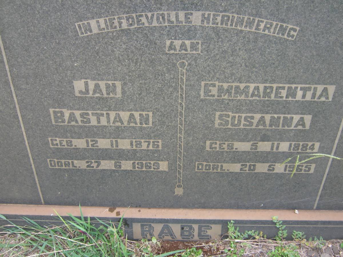 RABE Jan Bastiaan 1876-1969 &amp; Emmarentia Susanna 1884-1965