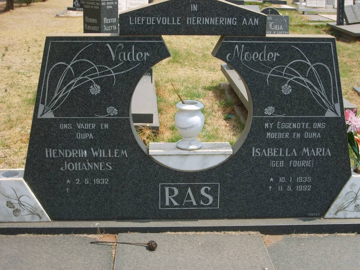 RAS Hendrik Willem Johannes 1932- &amp; Isabella Maria FOURIE 1935-1992