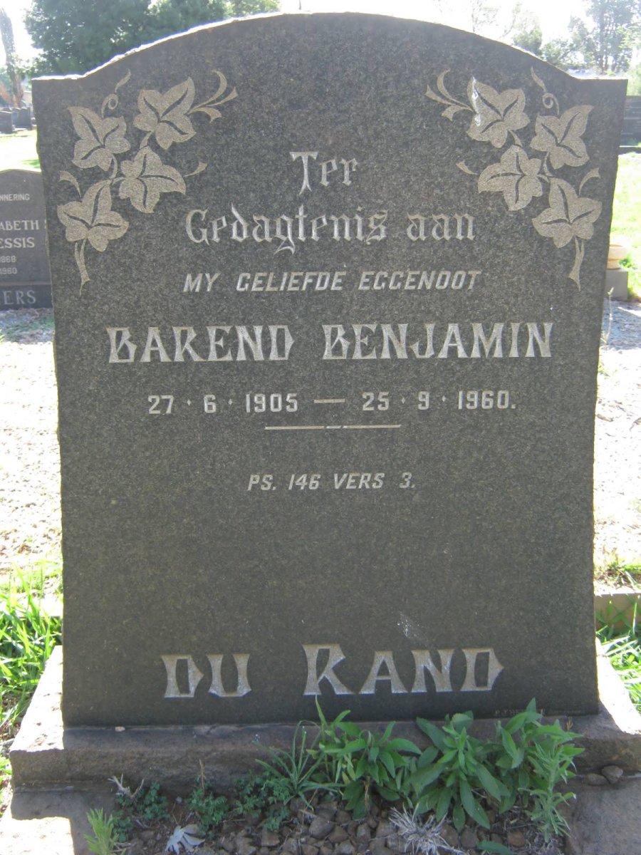 RAND Barend Benjamin, du 1905-1960