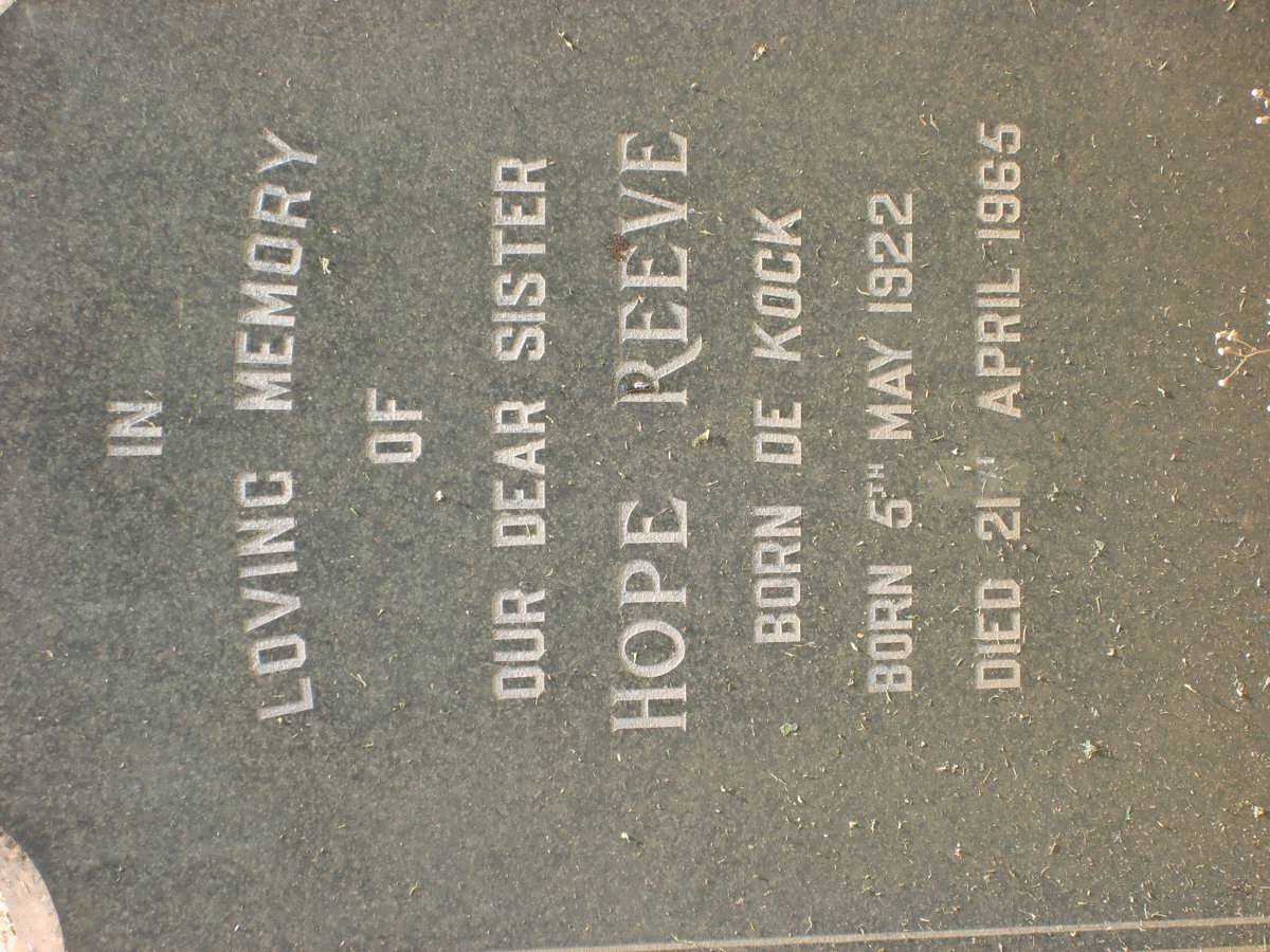 REEVE Hope nee DE KOCK 1922-1965