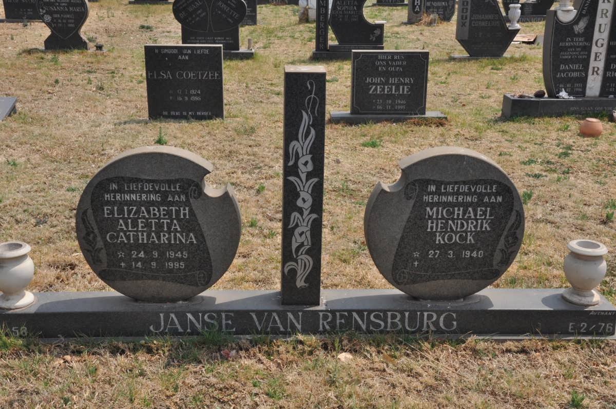 RENSBURG Michael Hendrik Kock, Janse van 1940- &amp; Elizabeth Aletta Catharina 1945-1995