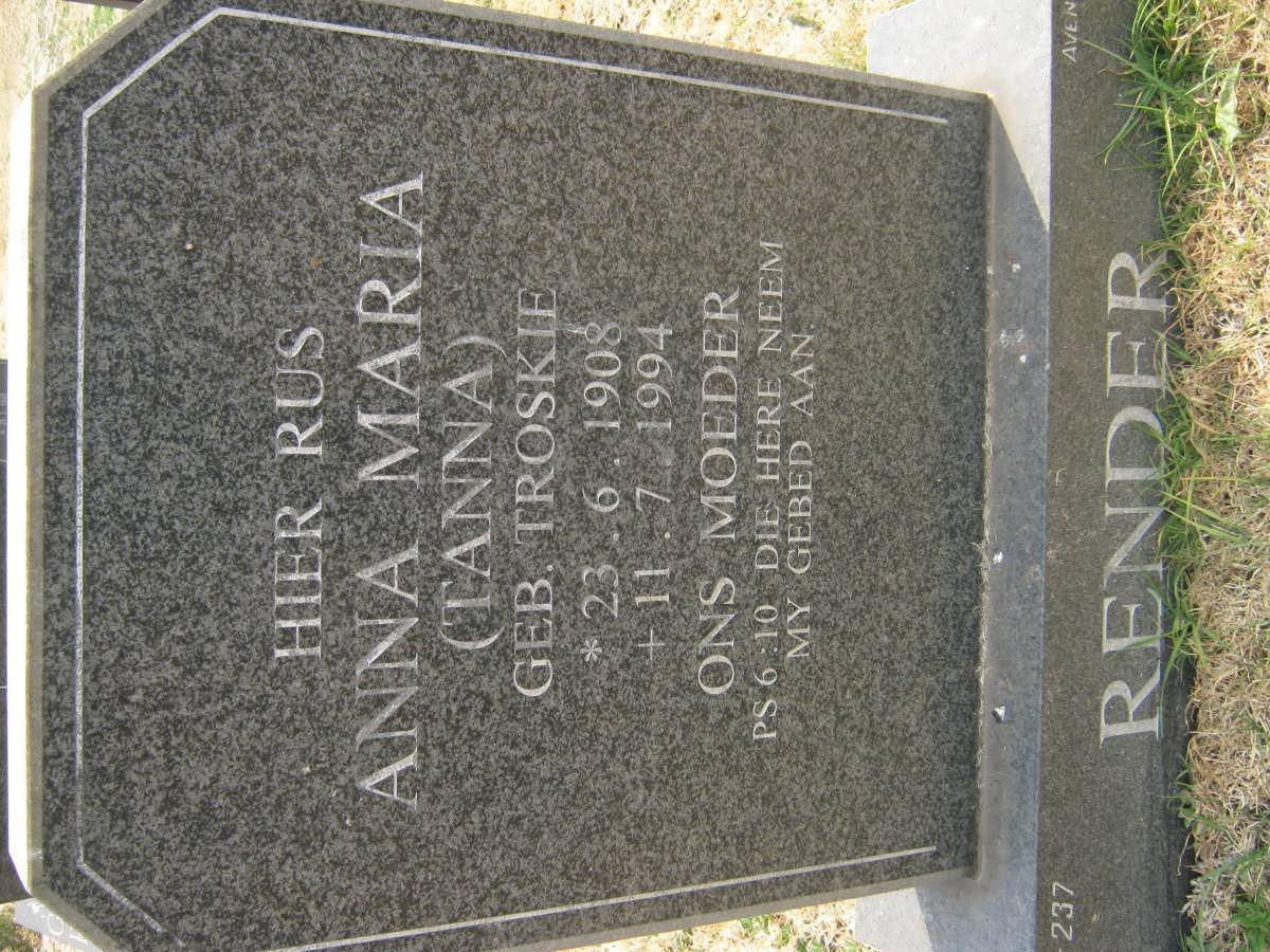 RENDER Anna Maria nee TROSKIE 1908-1994