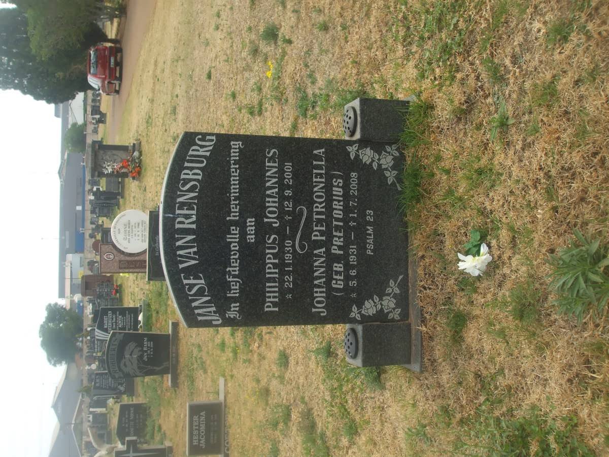 RENSBURG Philippus Johannes, Janse van 1930-2001 &amp; Johanna Petronella PRETORIUS 1931-2008