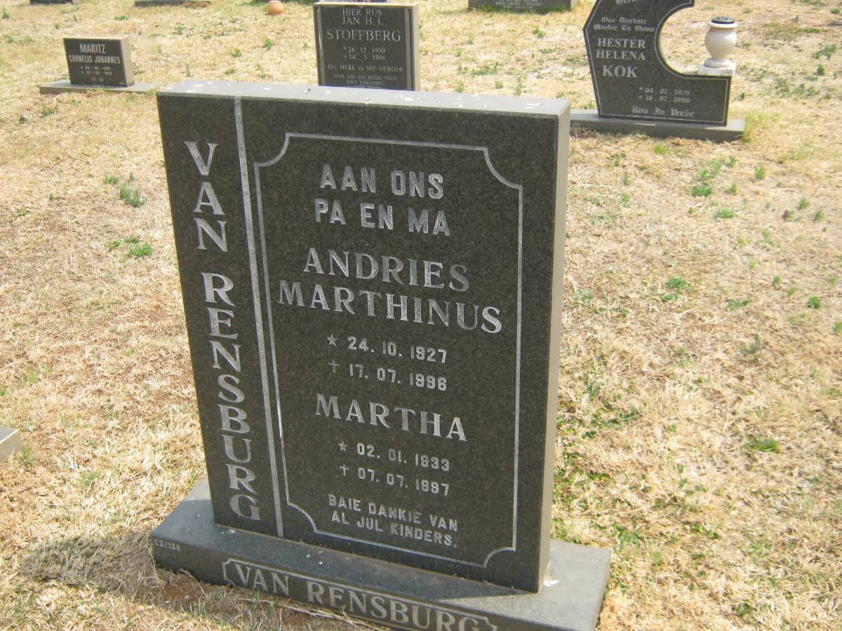 RENSBURG Andries Marthinus, van 1927-1996 &amp; Martha 1933-1997