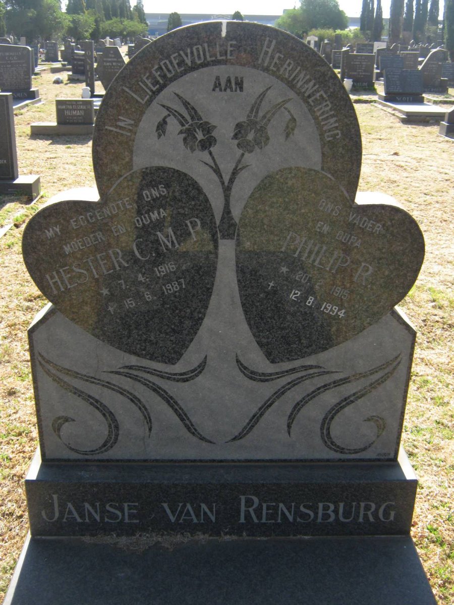 RENSBURG Philip R., Janse van 1915-1994 &amp; Hester C.M.P. 1916-1987