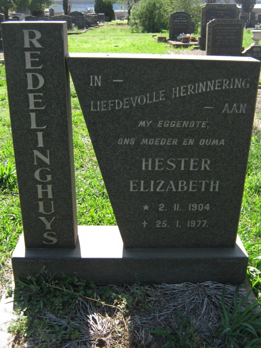 REDELINGHUYS Hester Elizabeth 1904-1977