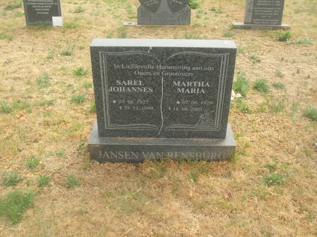 RENSBURG Sarel Johannes, Jansen van 1927-1999 &amp; Martha Maria 1929-2003