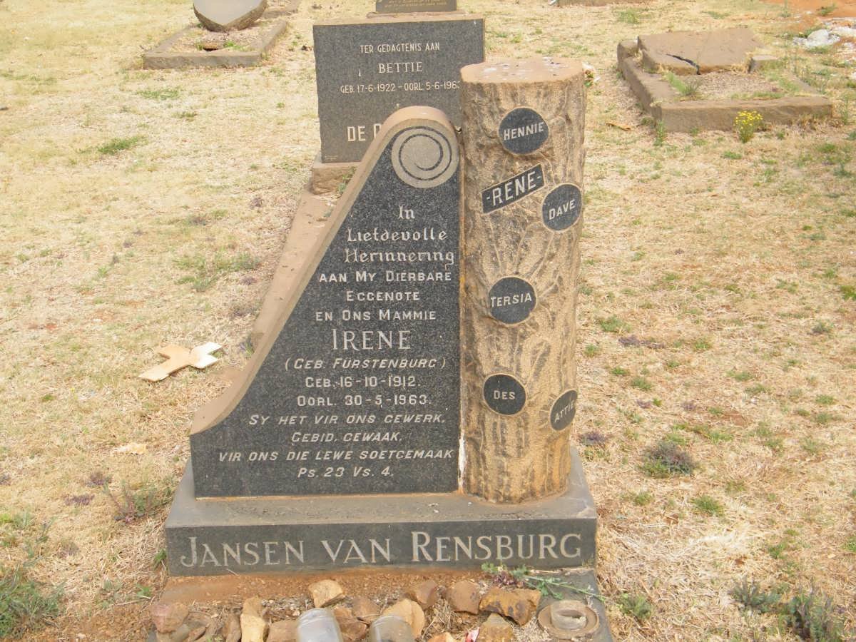 RENSBURG Irene, Jansen van nee FURSTENBURG 1912-1963