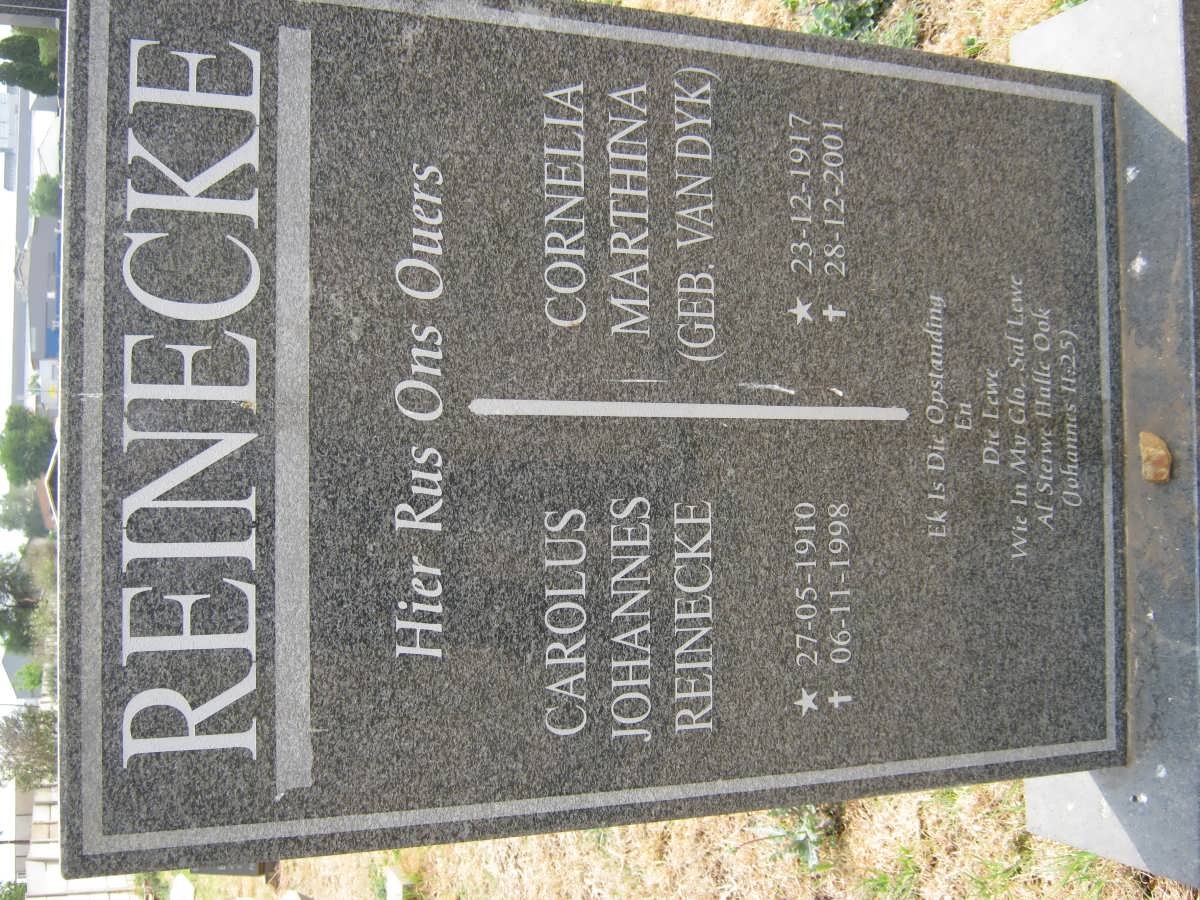 REINECKE Carolus Johannes 1910-1998 &amp; Cornelia Marthina VAN DYK 1917-2001