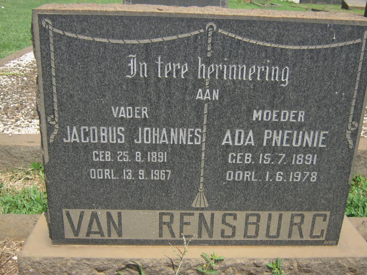 RENSBURG Jacobus Johannes, van 1891-1967 &amp; Ada Pneunie 1891-1978