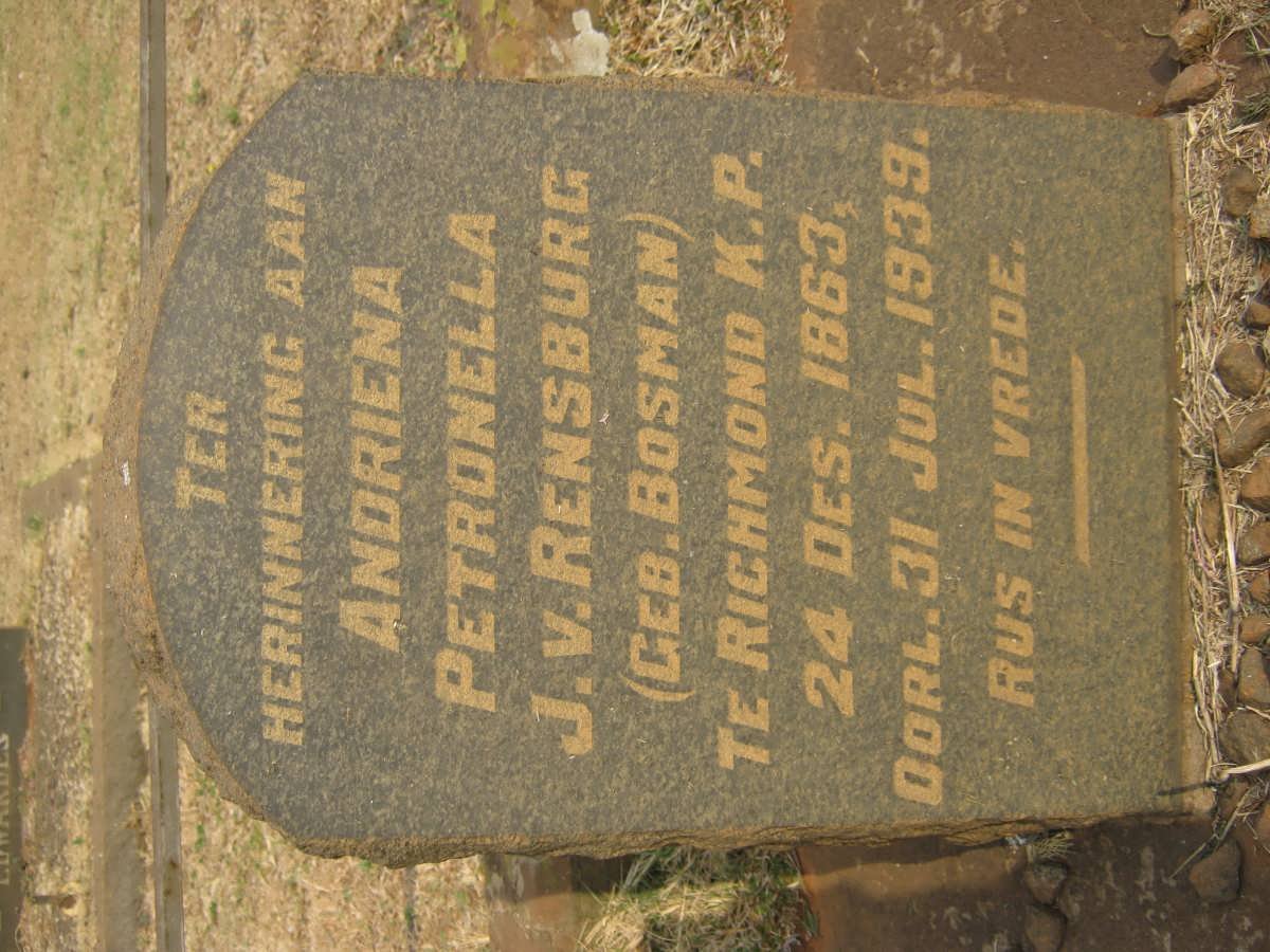 RENSBURG Petronella, J.V. nee BOSMAN 1863-1939