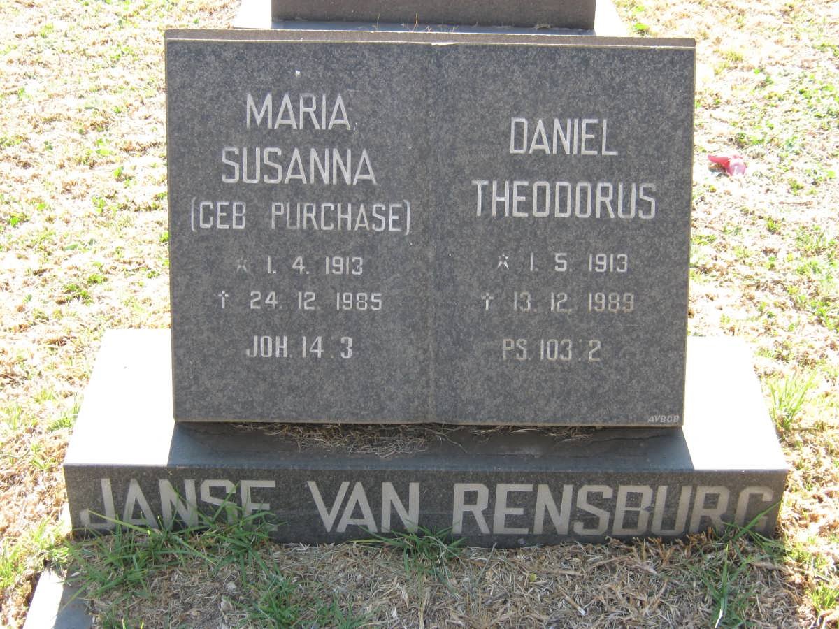RENSBURG Daniel Theodorus, Janse van 1913-1989 &amp; Maria Susanna PURCHASE 1913-1985