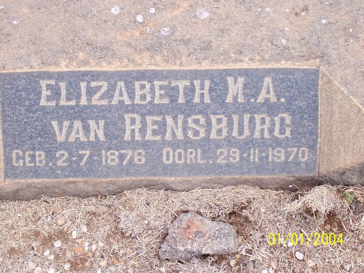 RENSBURG Elizabeth M.A., van 1876-1970