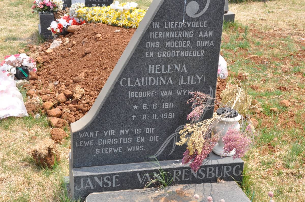 RENSBURG Helena Claudina, Janse van nee VAN WYK 1911-1991