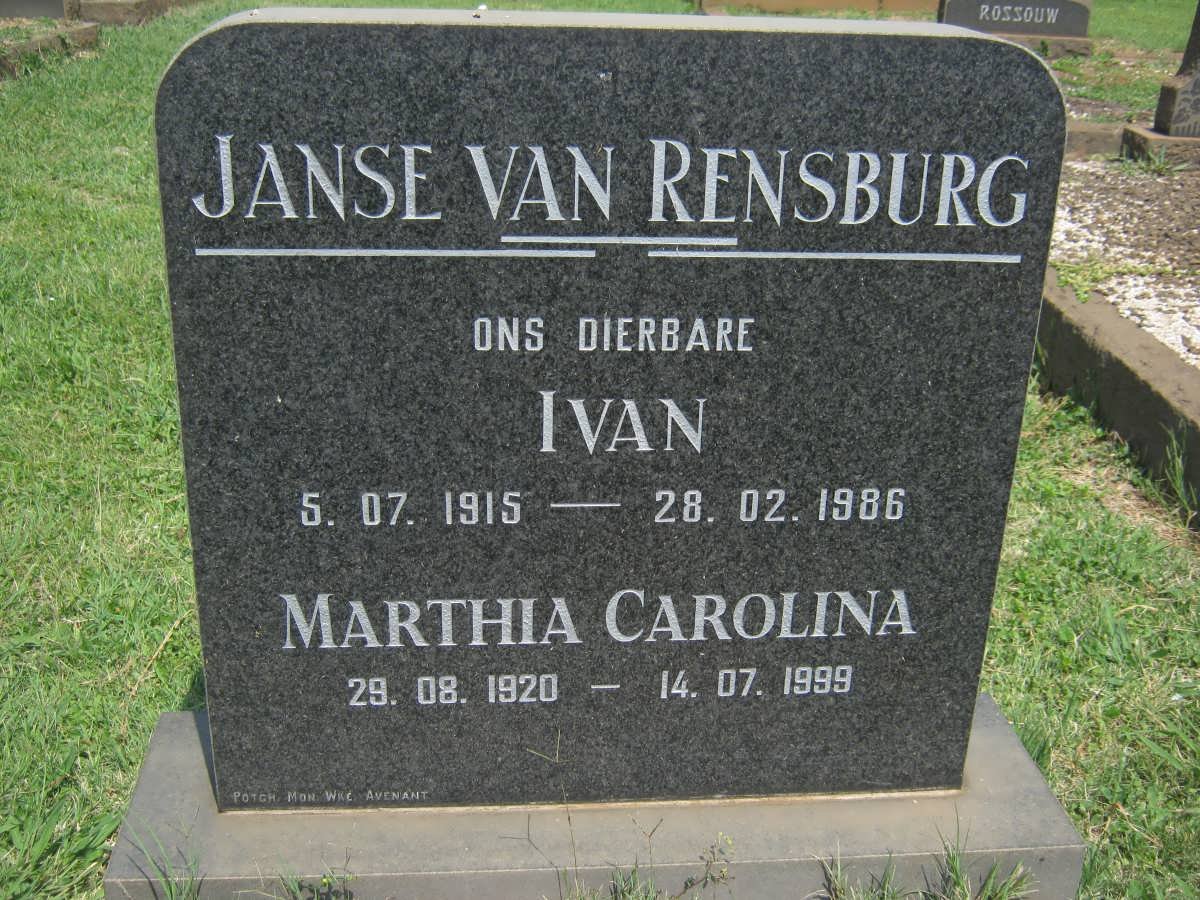 RENSBURG Ivan, Janse van 1915-1986 &amp; Martha Carolina 1920-1999