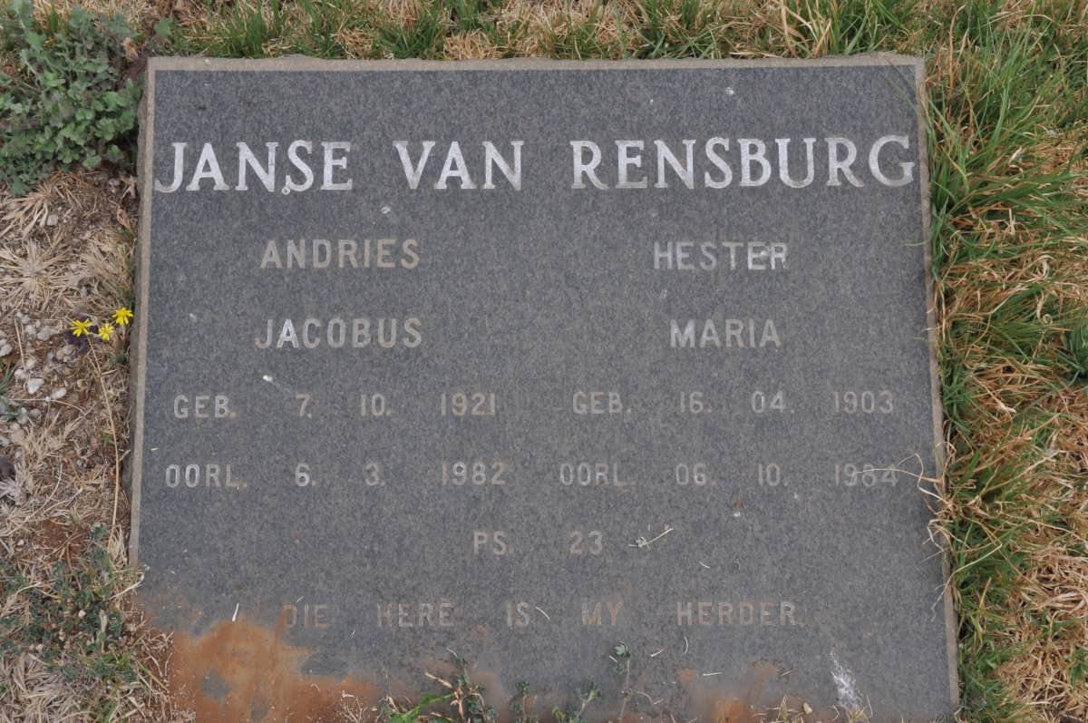 RENSBURG Andries Jacobus, Janse van 1921-1982 &amp; Hester Maria 1903-1984