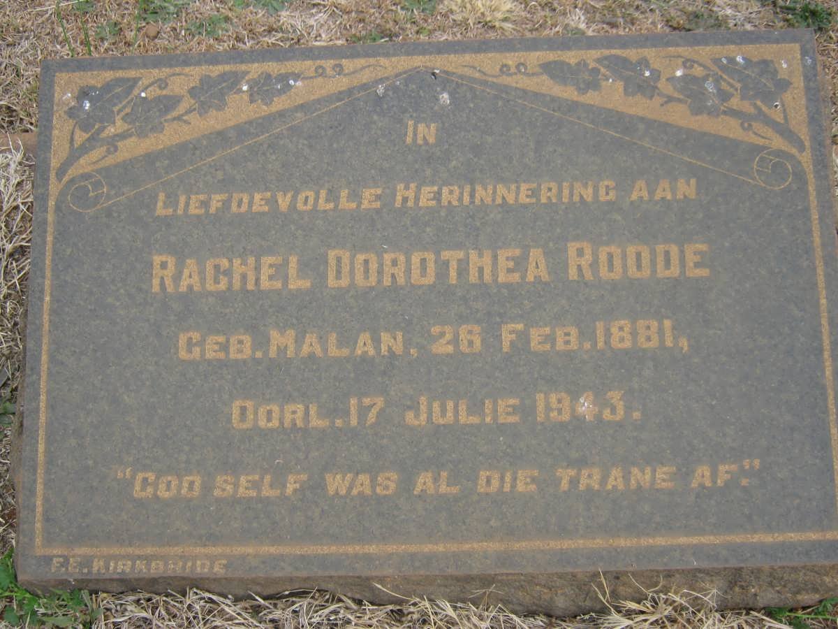 ROODE Rachel Dorothea nee MALAN 1881-1943
