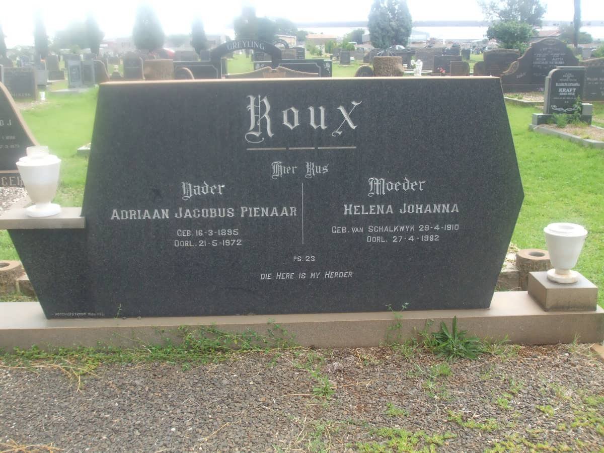 ROUX Adriaan Jacobus Pienaar 1895-1972 &amp; Helena Johanna VAN SCHALKWYK 1910-1982