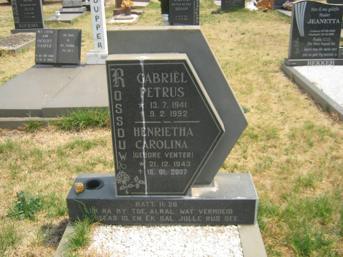 ROSSOUW Gabriël Petrus 1941-1992 &amp; Henrietha Carolina VENTER 1943-2007