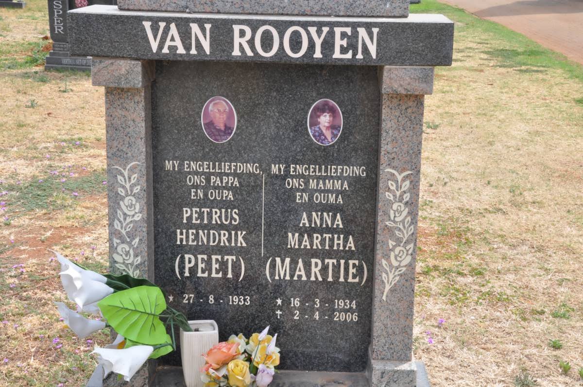 ROOYEN Petrus Hendrik, van 1933- &amp; Anna Martha 1934-2006