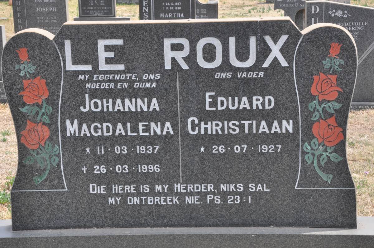 ROUX Eduard Christiaan, le 1927- &amp; Johanna Magdalena 1937-1996