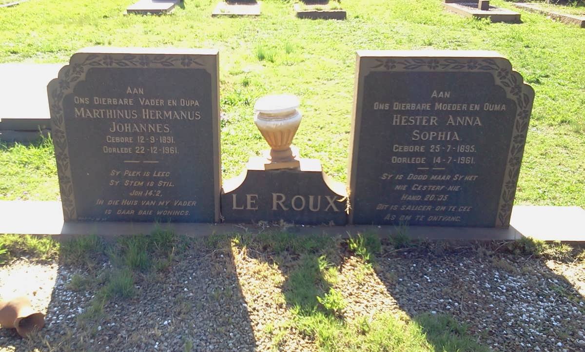 ROUX Marthinus Hermanus Johannes, le 1891-1961 &amp; Hester Anna Sophia 1895-1961