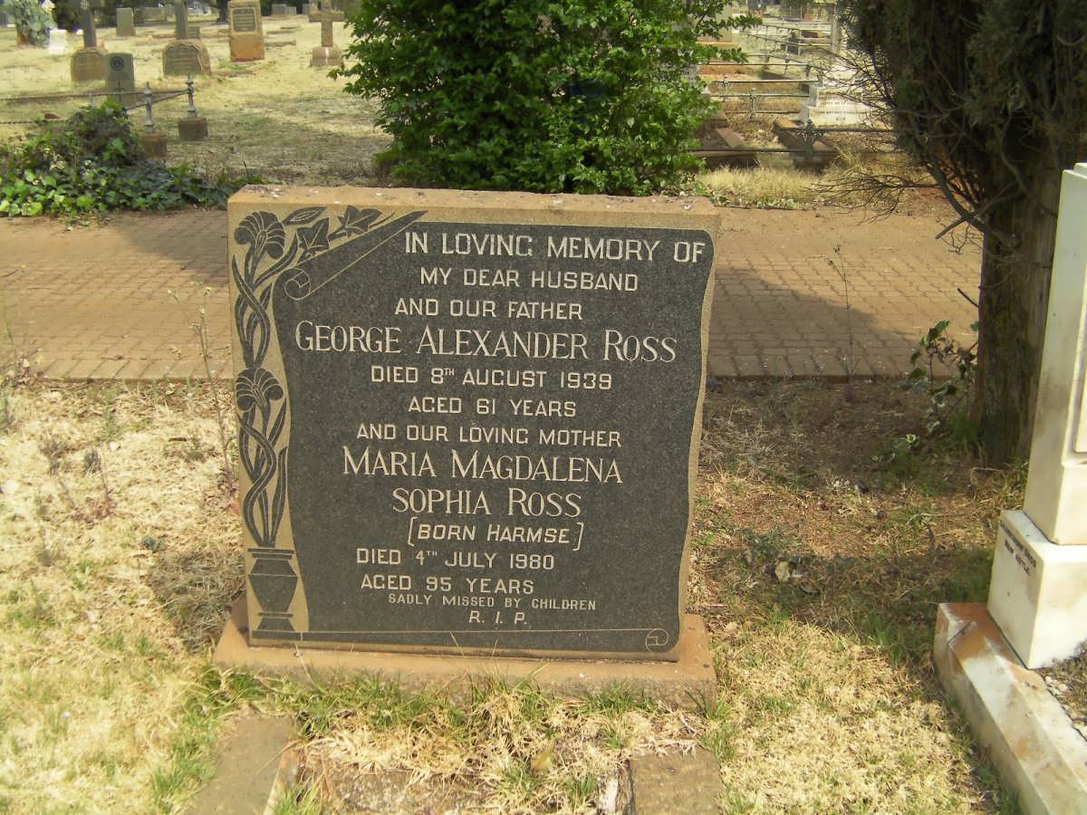 ROSS George Alexander -1939 &amp; Maria Magdalena Sophia HARMSE -1980