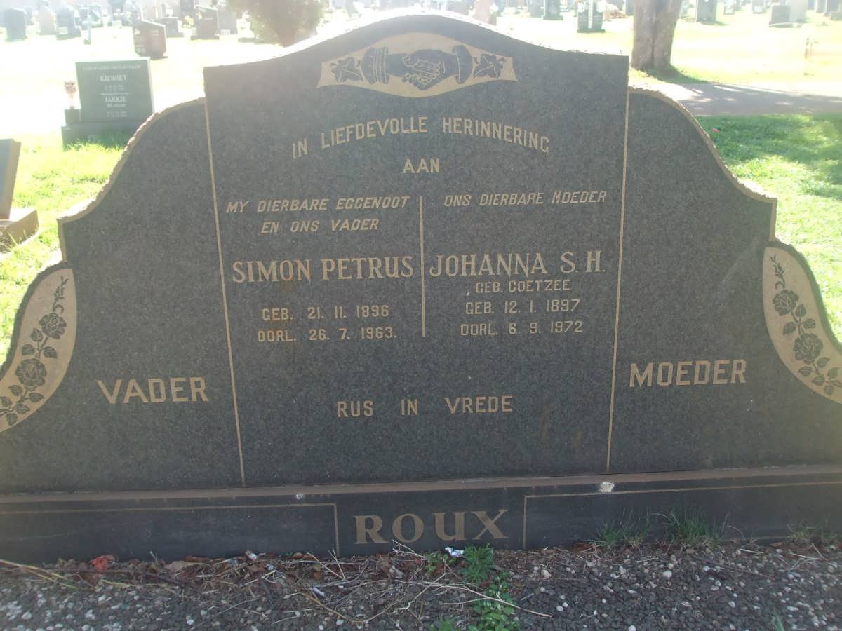 ROUX Simon Petrus 1896-1963 &amp; Johanna S.H. COETZEE 1897-1972