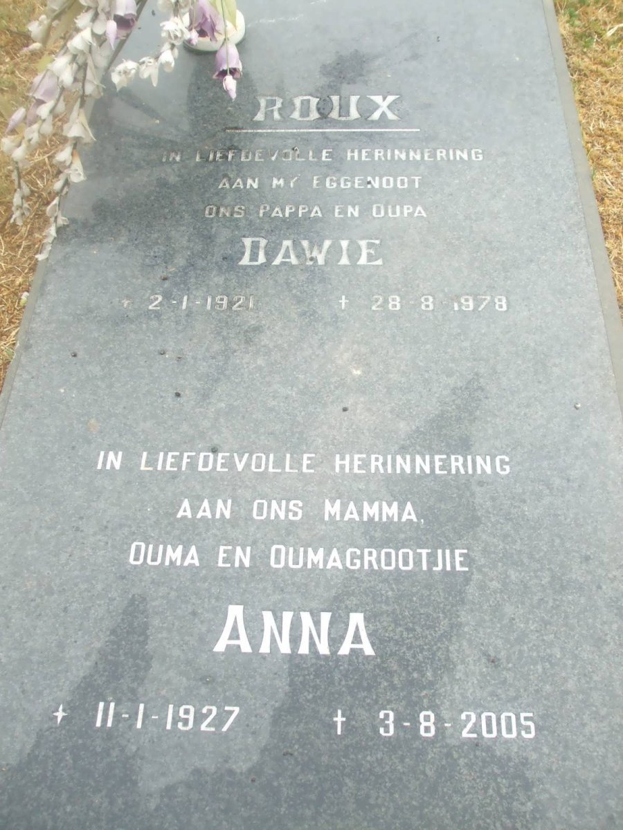 ROUX Dawie 1921-1978 &amp; Anna 1927-2005