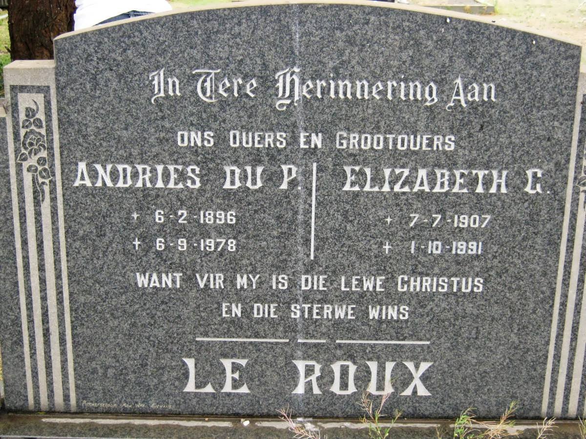 ROUX Andries du P., le 1896-1978 &amp; Elizabeth G. 1907-1991
