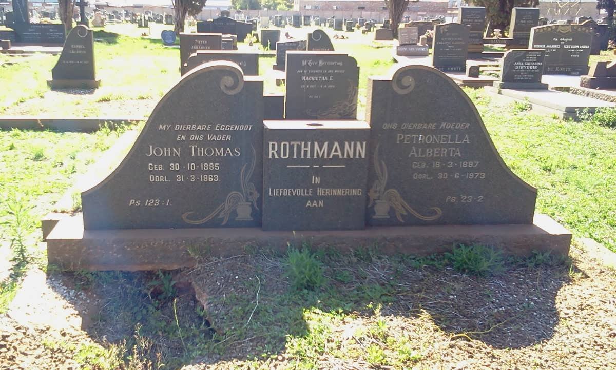 ROTHMANN John Thomas 1885-1963 &amp; Petronella Alberta 1887-1973