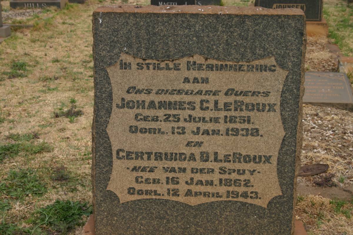 ROUX Johannes C., le 1851-1938 &amp; Gertruida D. VAN DER SPUY 1862-1943