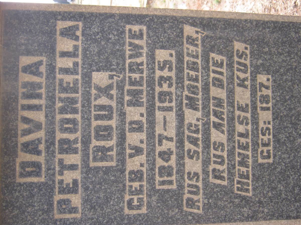 ROUX Davina Petronella nee V.D.MERWE 1874-1935
