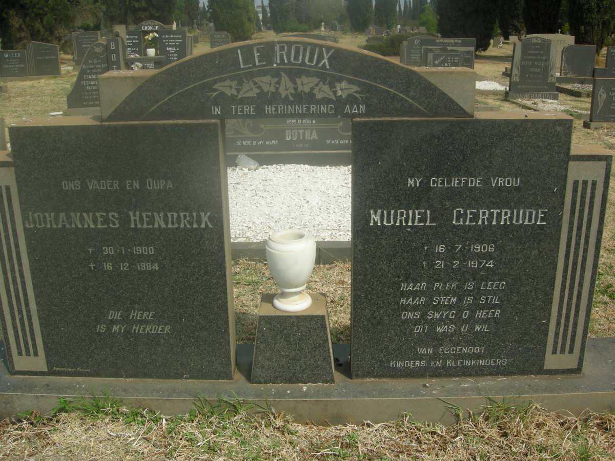 ROUX Johannes Hendrik, le 1900-1984 &amp; Muriel Gertrude 1906-1974