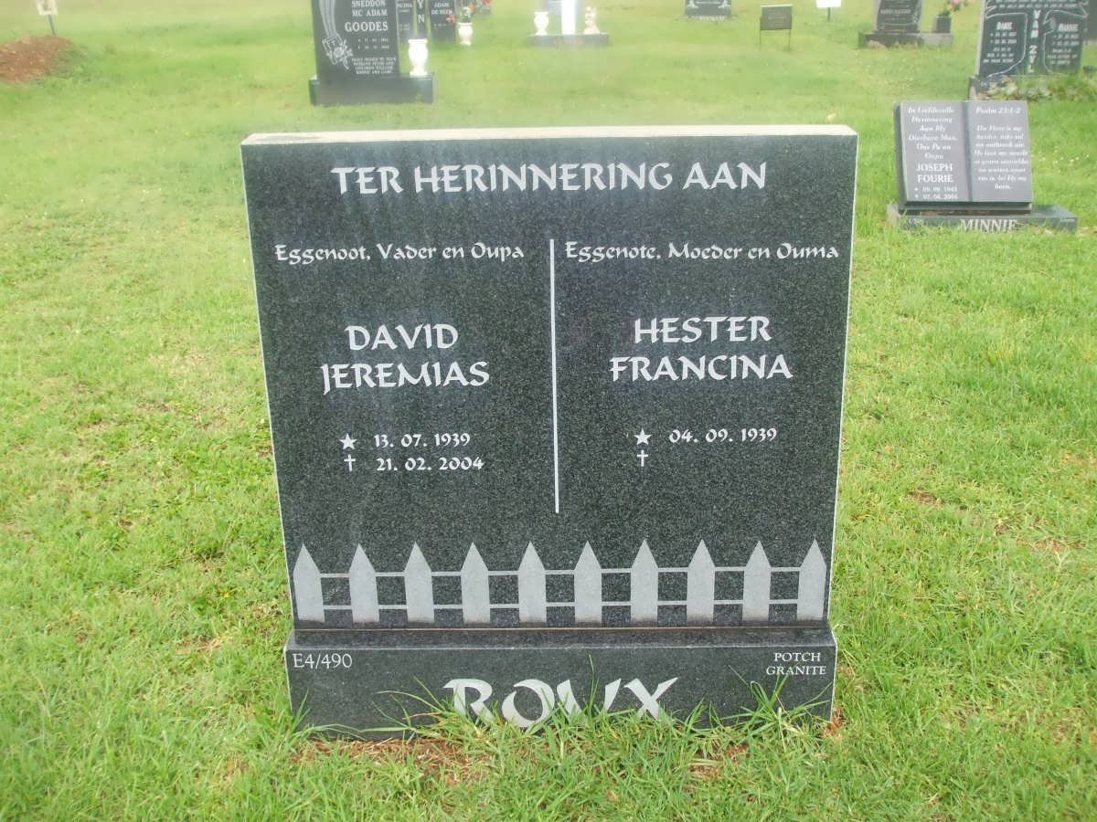 ROUX David Jeremias 1939-2004 &amp; Hester Francina 1939-