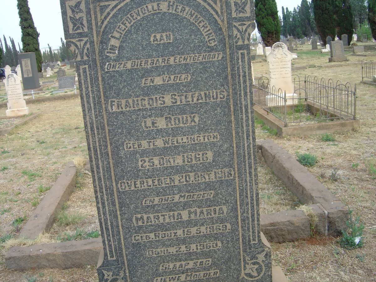 ROUX Francois Stefanus, le 1866-1918 &amp; Martha Maria ROUX 1869-1960