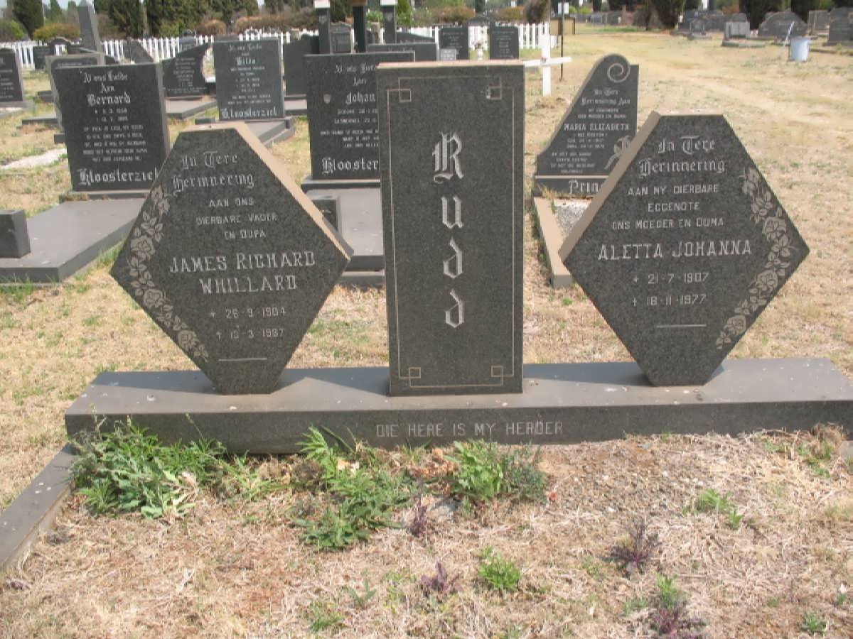 RUDD James Richard Whillard 1904-1987 &amp; Aletta Johanna 1907-1977