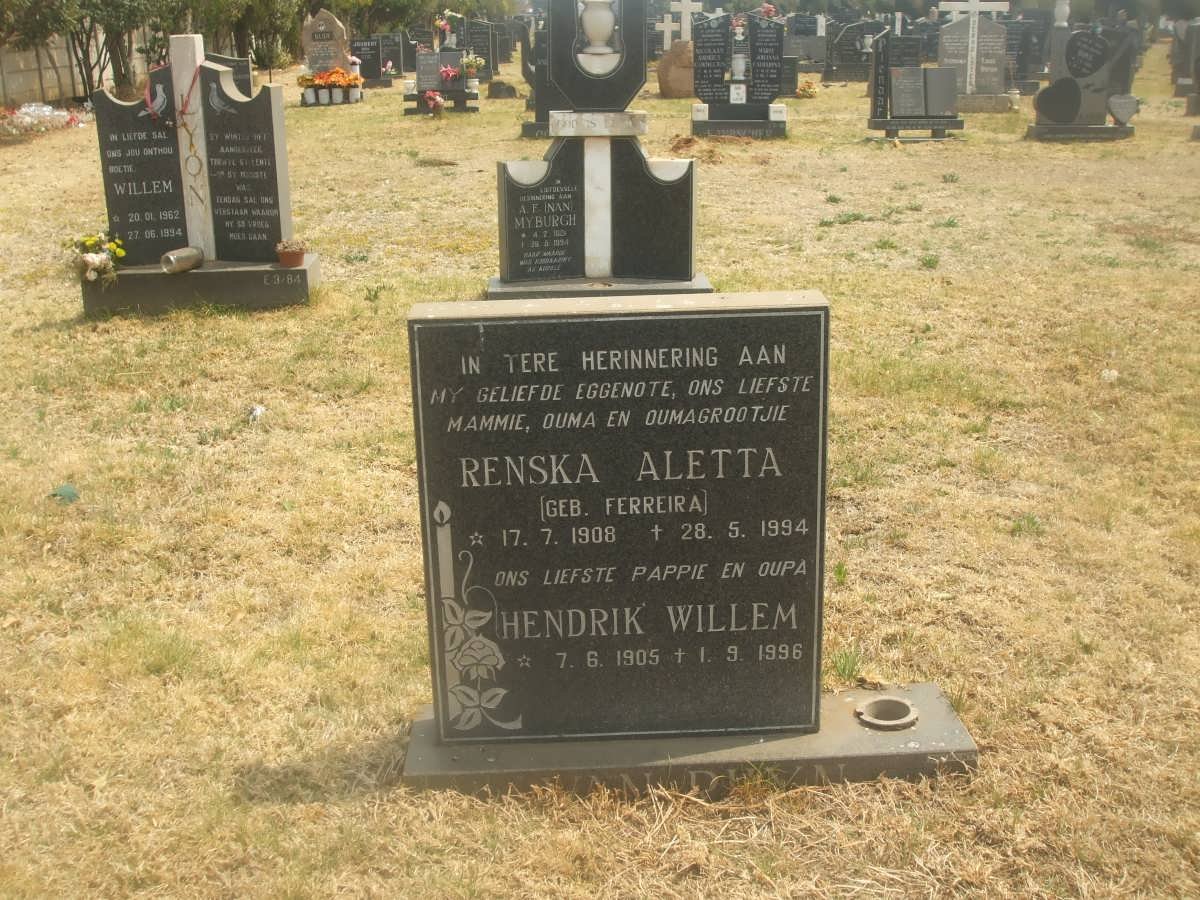 RHYN Hendrik Willem, van 1905-1996 &amp; Renske Aletta FERREIRA 1908-1994