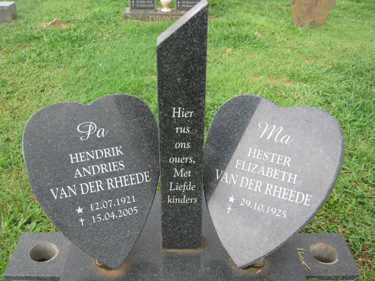 RHEEDE Hendrik Andries, van der 1921-2005 &amp; Hester Elizabeth 1925-