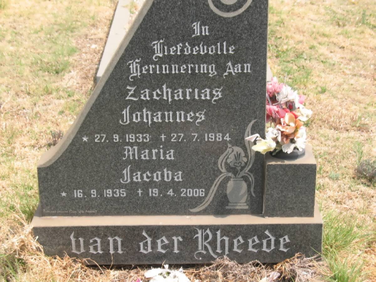 RHEEDE Zacharias Johannes, van der 1933-1984 &amp; Maria Jacoba 1935-2006