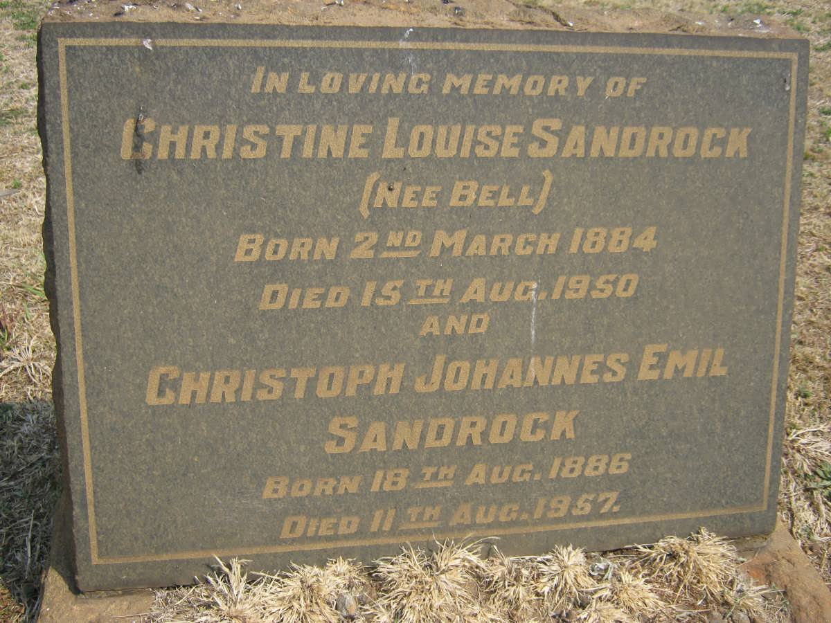 SANDROCK Christoph Johannes Emil 1886-1957 &amp; Christine Louise BELL 1884-1950
