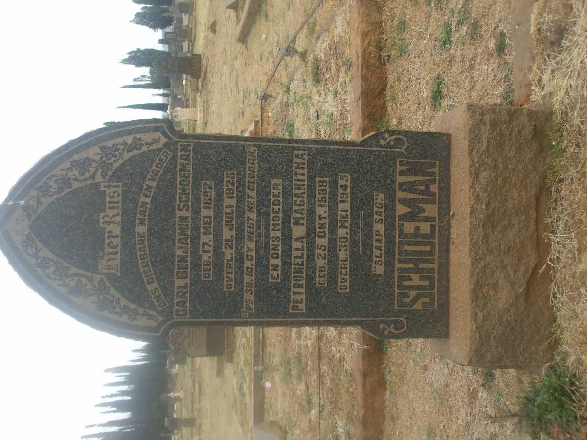 SCHOEMAN Carl Benjamin 1892-1925 &amp; Petronella Magaritha 1888-1945